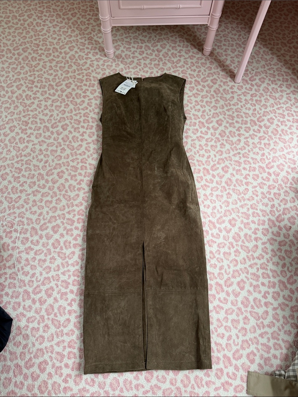 Zara Sleeveless Olive Brown genuine  Suede Sheath Dress